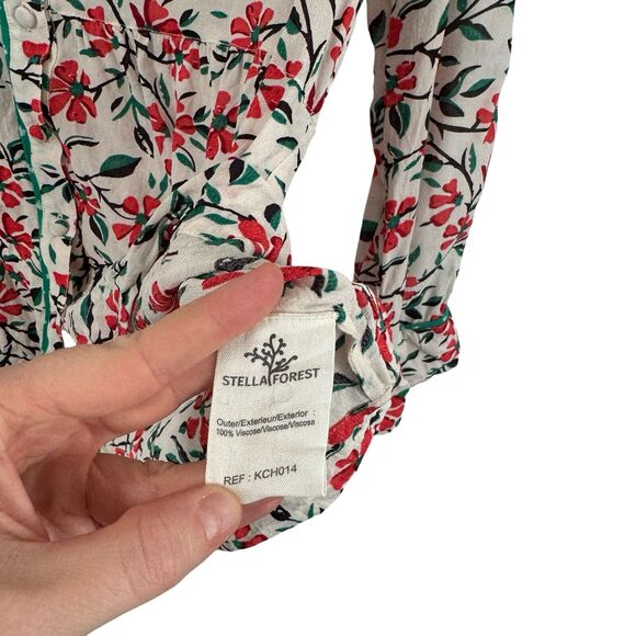 Stella Forest White Floral Blouse Sheer Button Front Womens FR 40 US Large - Picture 4 of 6
